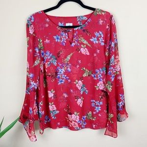 CAbi Red Floral Devoted Blouse Size Small